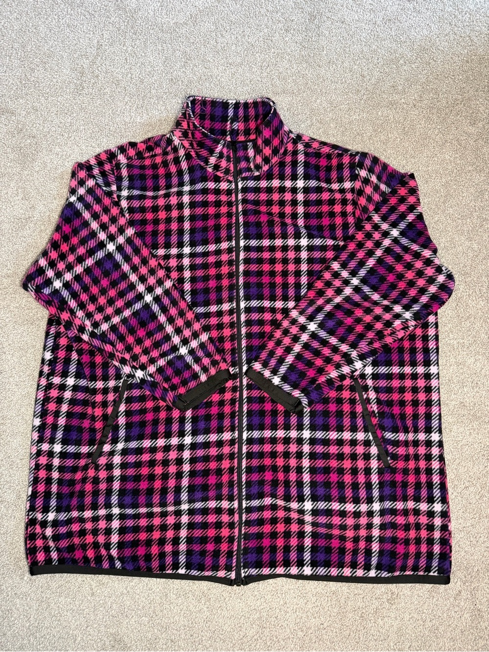 Woman Within Pink & Black Plaid Lightweight Zip Jacket